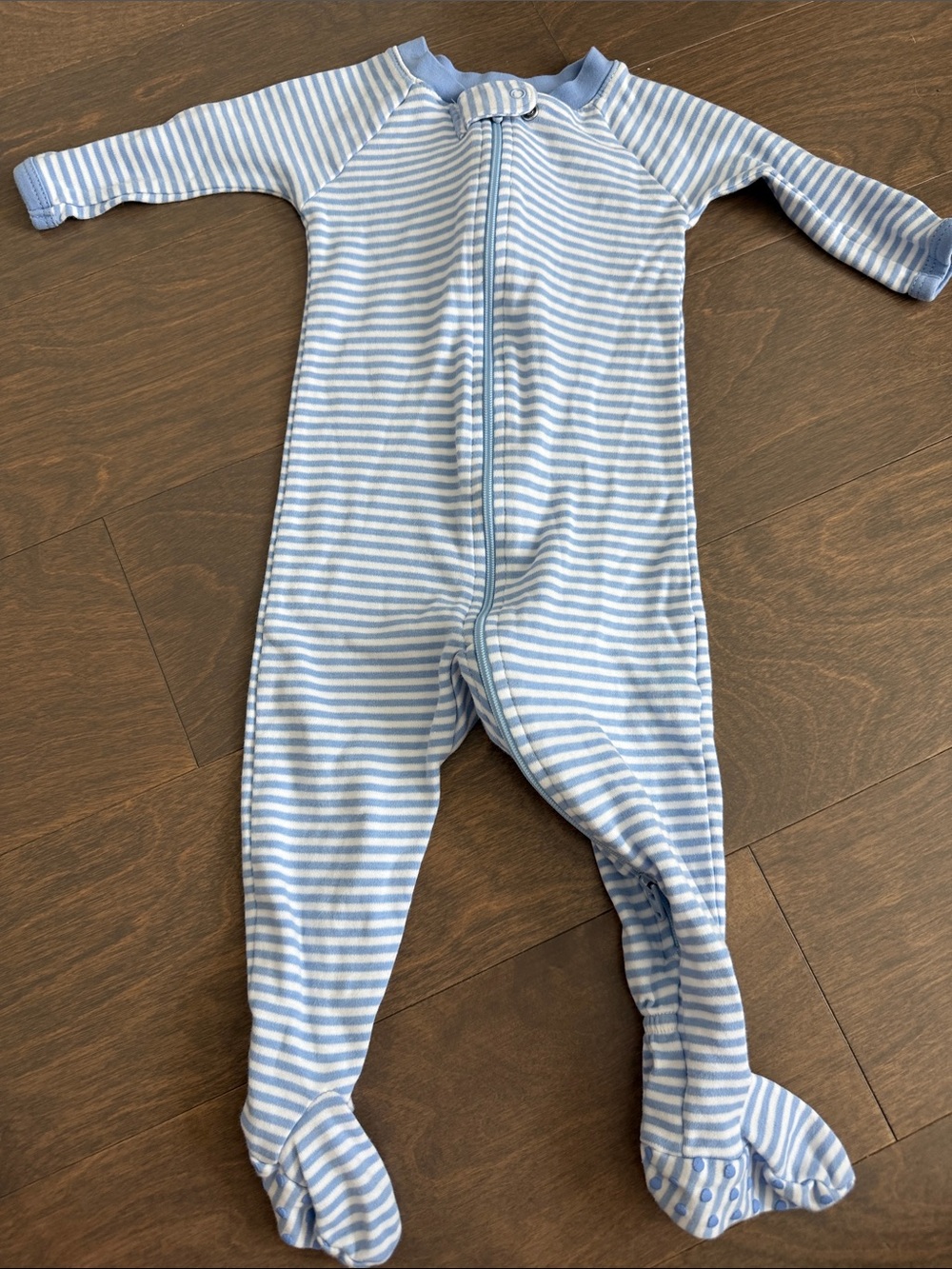 Blue Striped Baby Footed One-Piece with Front Zip